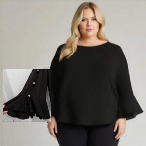 Green Envelope Los Angeles Black Bell Sleeve Flowy Blouse Size 2X